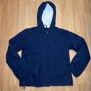 Eddie Bauer Jacket‎ Womens XS Oversized Blue Windbreaker Full Zip Hooded Outdoor